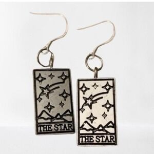 Tarot Card Earrings The Star Silver Tone Celestial Witchy Jewelry‎